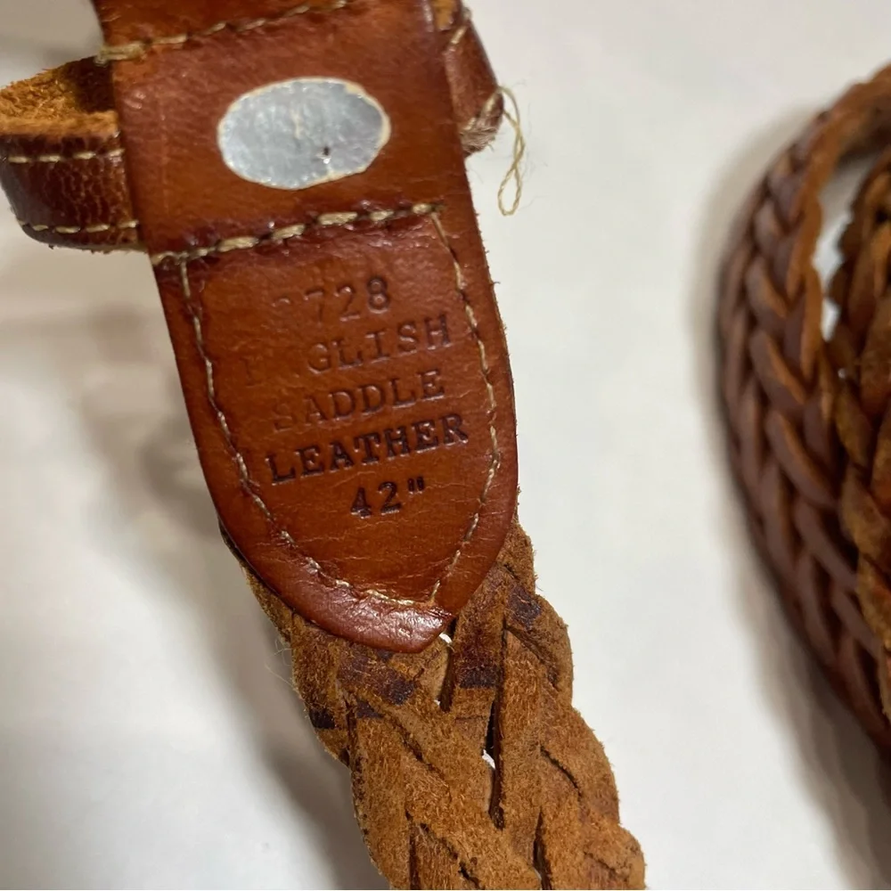 Brown English Saddle Leather Men's adjustable belt. Some natural wear to leather